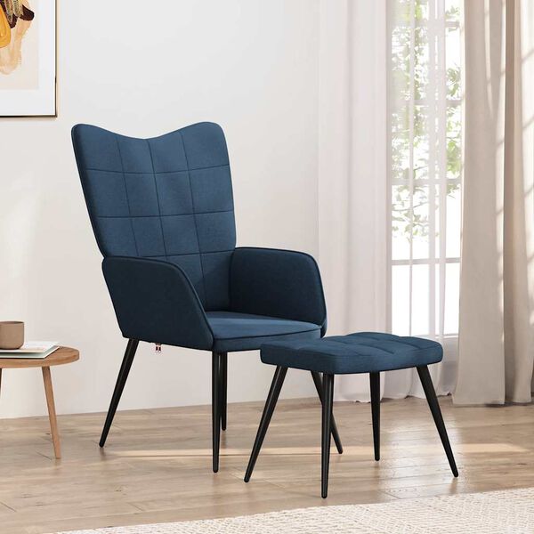 vidaXL Chaise de relaxation avec tabouret Bleu Tissu
