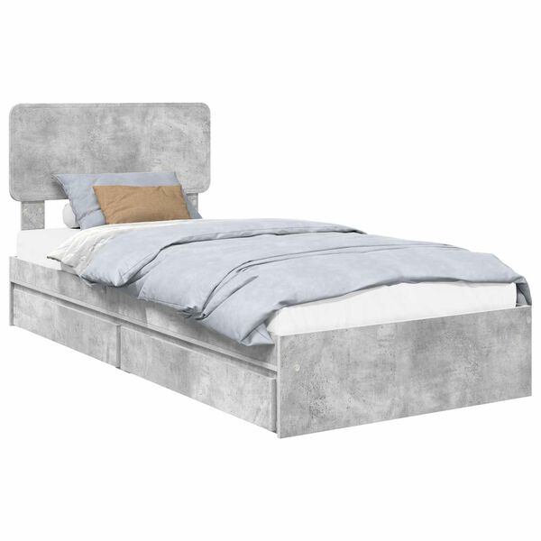 vidaXL Lit de Rangement Gris b&eacute;ton 90 x 200 cm Bois d'ing&eacute;nierie