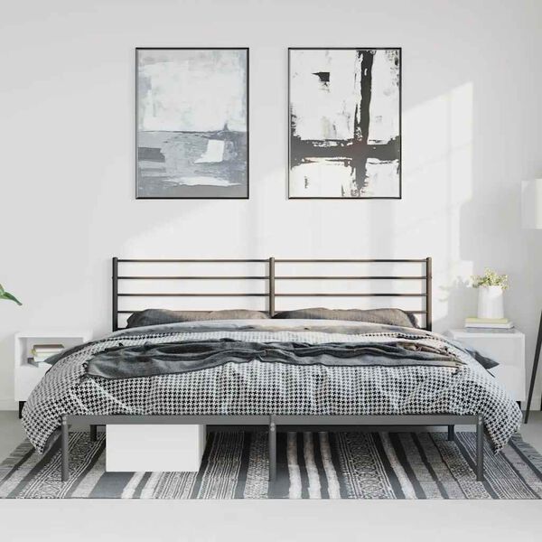 vidaXL Cadre de lit m&eacute;tal sans matelas avec t&ecirc;te de lit noir 193x203cm