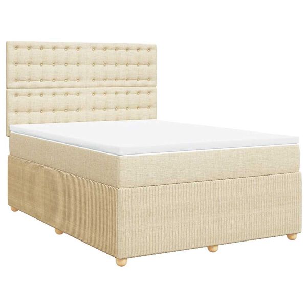vidaXL Sommier &agrave; lattes de lit avec matelas Cr&egrave;me 160x200 cm Tissu
