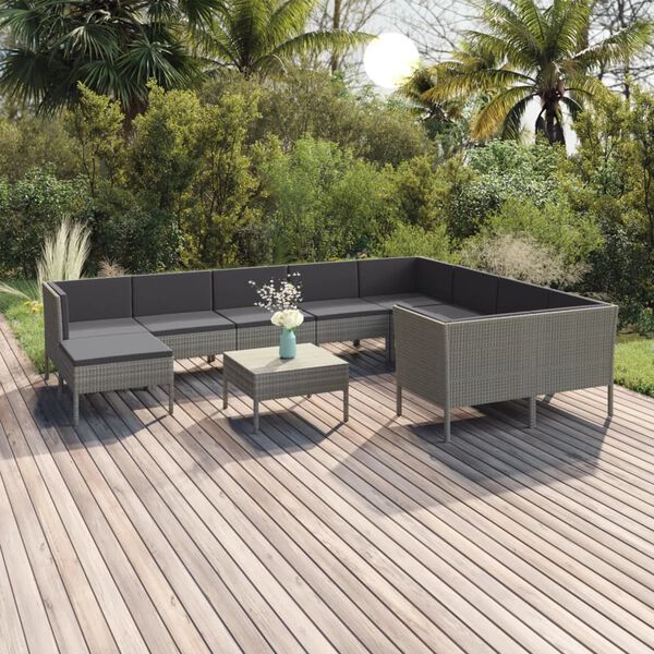 vidaXL Salon de jardin 11 pcs avec coussins R&eacute;sine tress&eacute;e Gris