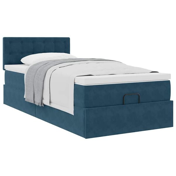 vidaXL Cadre de lit ottoman avec matelas bleu fonc&eacute; 80x200 cm velours
