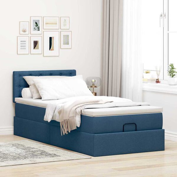 VidaXL Cadre de lit ottoman avec matelas bleu 80x200 cm tissu