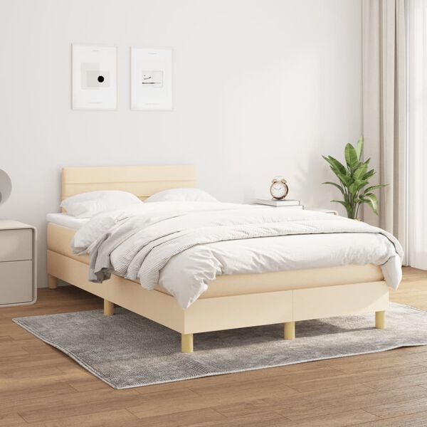 vidaXL Sommier &agrave; lattes de lit avec matelas cr&egrave;me 120x190 cm tissu