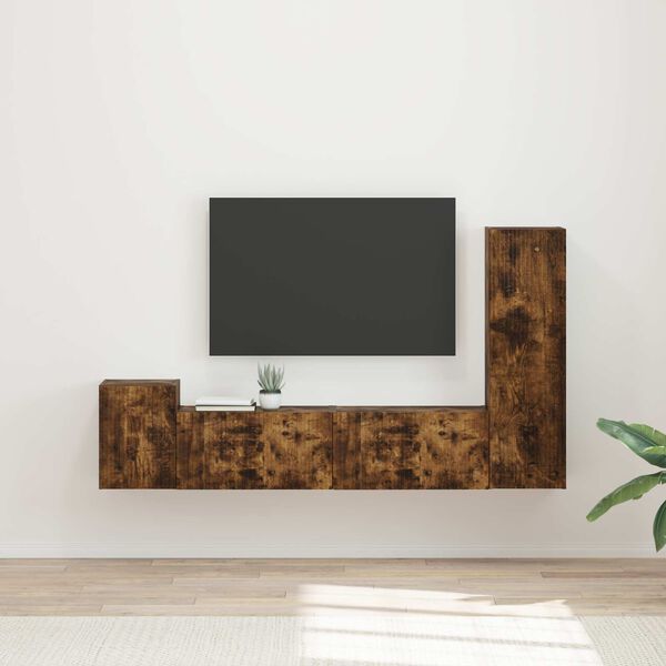 vidaXL Ensemble meuble TV 4 pcs Ch&ecirc;ne fum&eacute; Bois d'ing&eacute;nierie