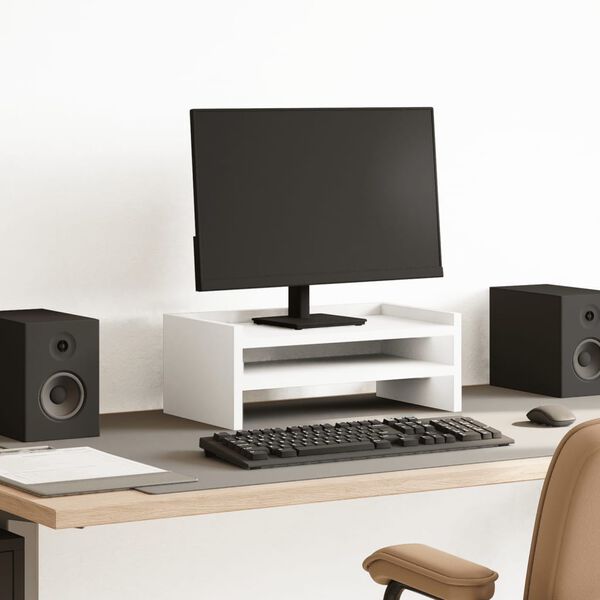 vidaXL Support de moniteur blanc 42x24x16 cm bois d'ing&eacute;nierie
