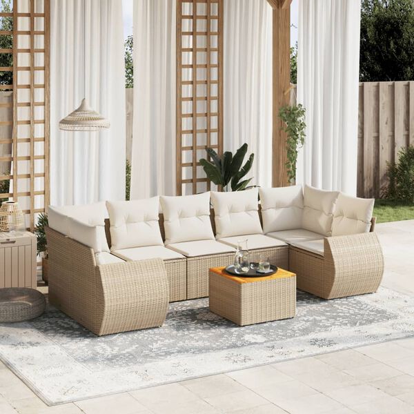 vidaXL Salon de jardin avec coussins 8 pcs beige r&eacute;sine tress&eacute;e