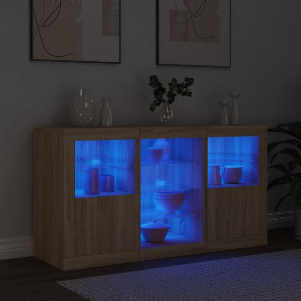 vidaXL Buffet avec lumi&egrave;res LED ch&ecirc;ne sonoma 123x37x67 cm