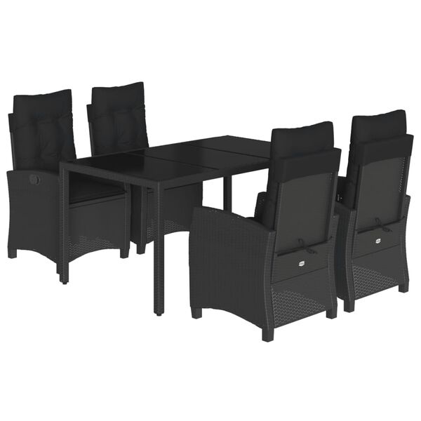 vidaXL Ensemble &agrave; manger de jardin coussins 5pcs Noir R&eacute;sine tress&eacute;e