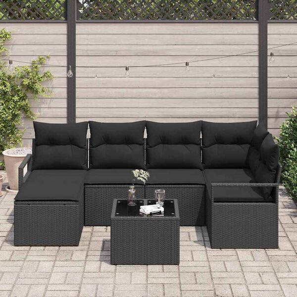 vidaXL Ensemble de Canap&eacute;s avec coussin 7 pcs Noir polyrotin