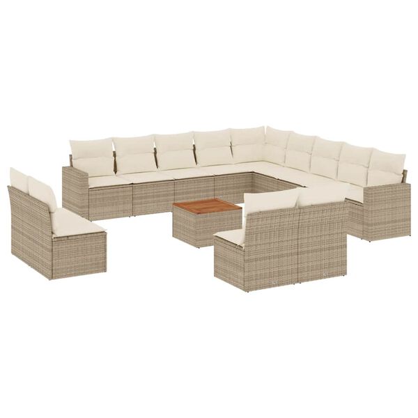 vidaXL Salon de jardin avec coussins 14 pcs beige r&eacute;sine tress&eacute;e