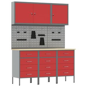 vidaXL Placard de travail avec tiroir 8 pi&egrave;ces Rouge et Gris