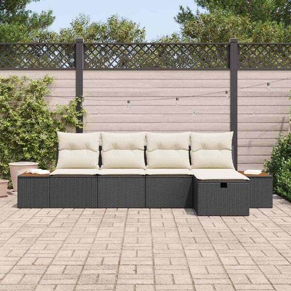 vidaXL Ensemble de canapé de jardin 5 pcs Noir Poly rotin