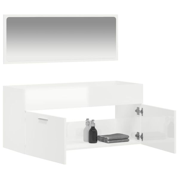 vidaXL Armoire de bain avec miroir blanc brillant bois d'ingénierie