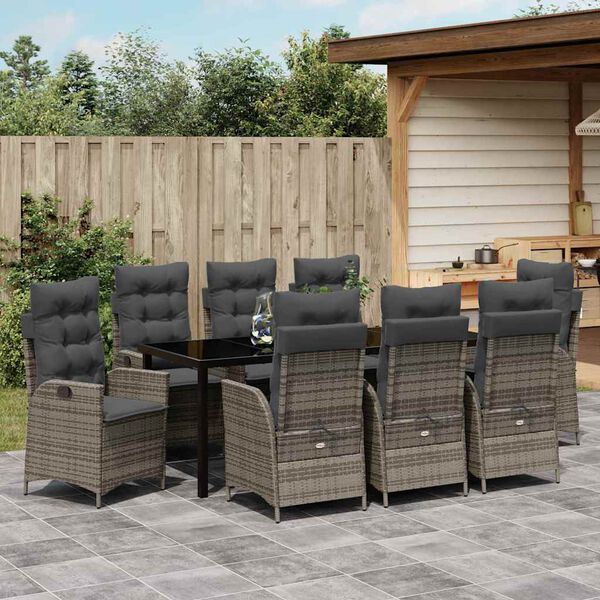 vidaXL Ensemble de salle &agrave; manger pour jardin 9 pcs Gris polyrotin