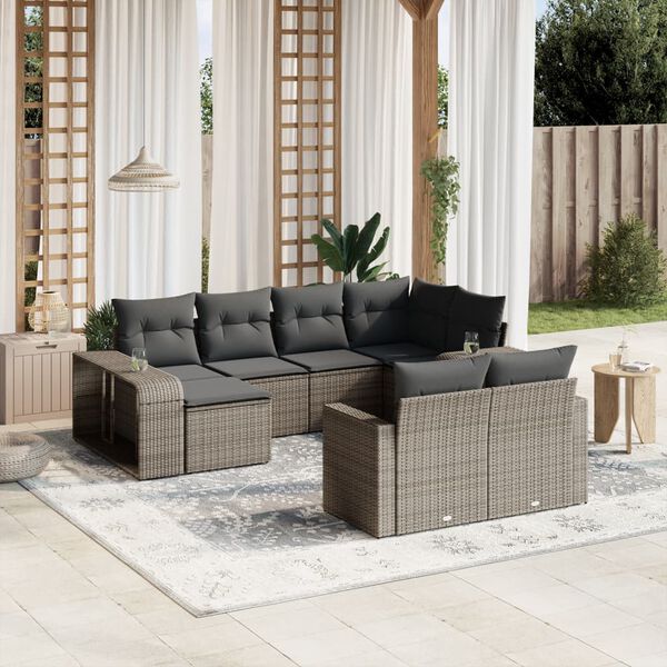 vidaXL Salon de jardin avec coussins 10 pcs gris résine tressée
