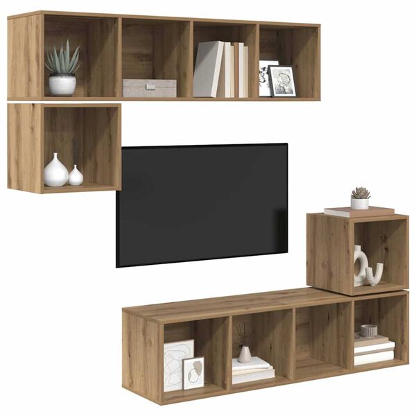 vidaXL Ensemble meuble TV 4 pcs Ch&ecirc;ne artisanal Bois d'ing&eacute;nierie