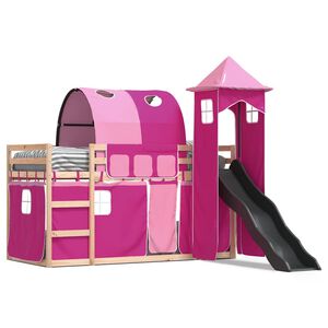 vidaXL Lit superpos&eacute; sans matelas avec toboggan et rideaux 80x200 cm