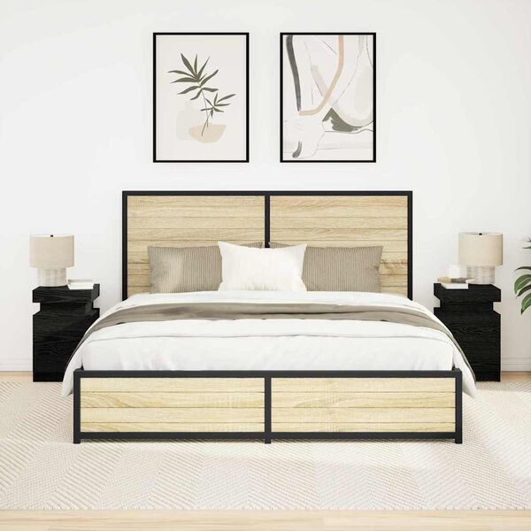 vidaXL Cabinet de chevet avec tiroir 2 pcs Ch&ecirc;ne noir 35 x 39 x 55 cm