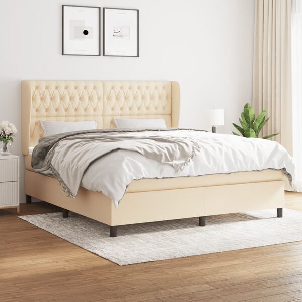vidaXL Sommier &agrave; lattes de lit avec matelas Cr&egrave;me 180x200 cm Tissu