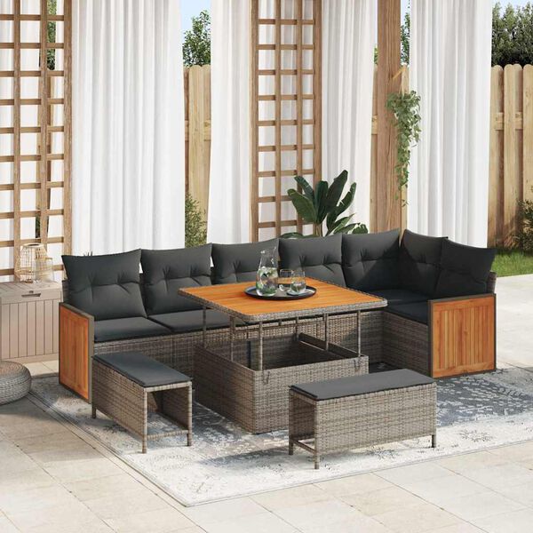 vidaXL Ensemble de canap&eacute; de jardin 9 pcs Gris Gris fonc&eacute; polyrotin