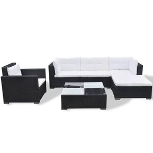 vidaXL Salon de jardin 6 pcs avec coussins R&eacute;sine tress&eacute;e Noir