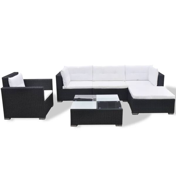 vidaXL Salon de jardin 6 pcs avec coussins Résine tressée Noir