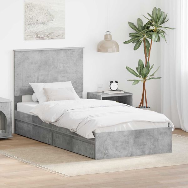 vidaXL Lit de Rangement Gris b&eacute;ton 75 x 190 cm Bois d'ing&eacute;nierie