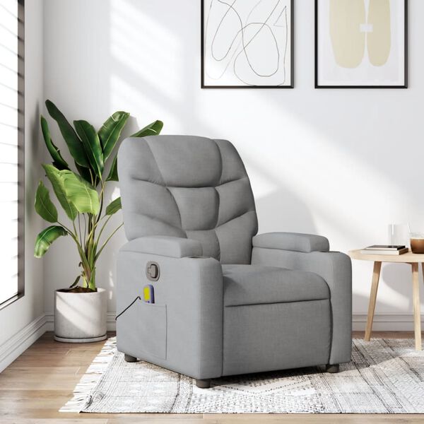 vidaXL Fauteuil inclinable de massage gris clair tissu