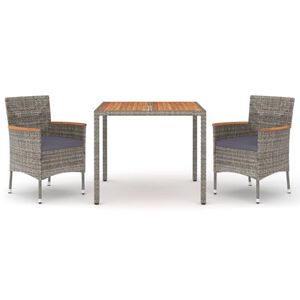 vidaXL Ensemble &agrave; manger de jardin 3 pcs coussins gris r&eacute;sine tress&eacute;e