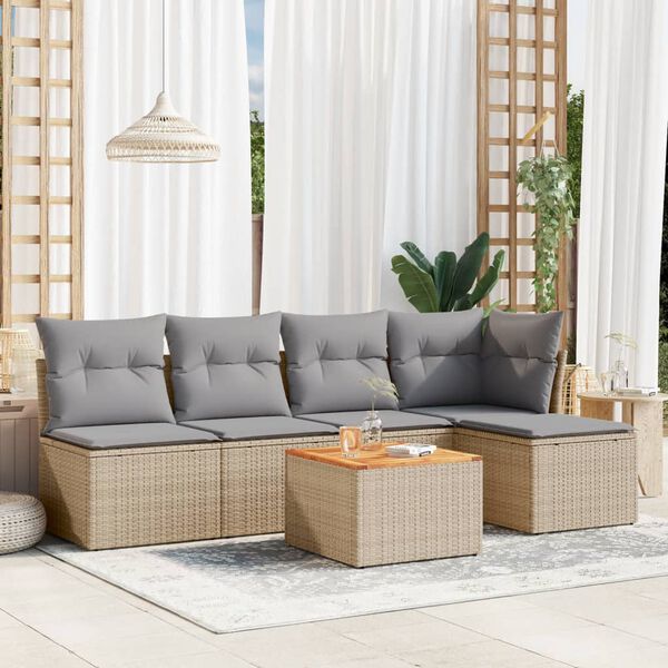 vidaXL Salon de jardin avec coussins 6pcs m&eacute;lange beige r&eacute;sine tress&eacute;e