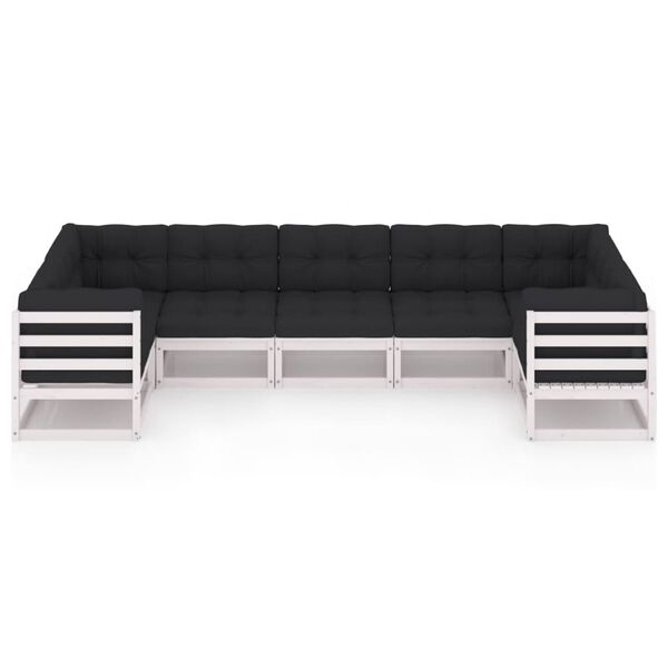 vidaXL Salon de jardin 7 pcs avec coussins blanc bois de pin massif