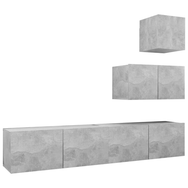 vidaXL Ensemble de meubles TV 4 pcs Gris b&eacute;ton Bois d'ing&eacute;nierie
