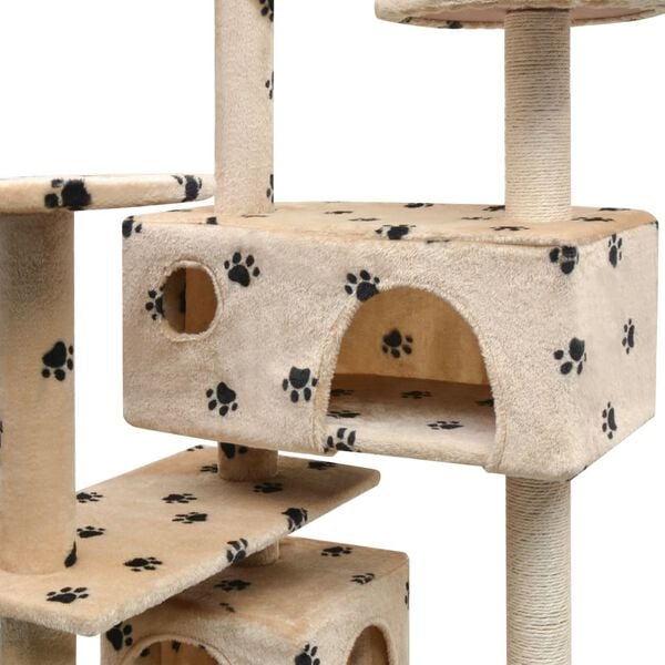 vidaXL Arbre &agrave; chat et griffoir Sisal 125cm Empreintes de pattes Beige
