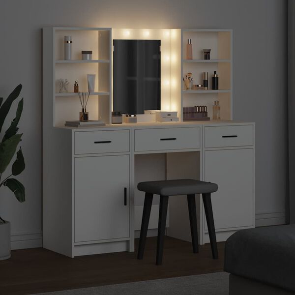 vidaXL Ensemble de table de maquillage avec LED avec porte 3 pcs Blanc