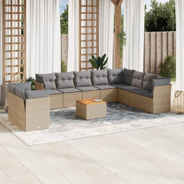 vidaXL Salon de jardin 11 pcs avec coussins beige r&eacute;sine tress&eacute;e