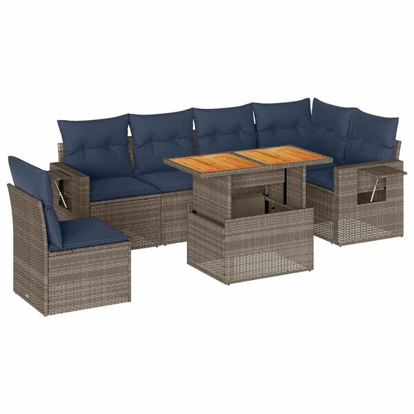 vidaXL Salon de jardin avec coussins 7 pcs gris r&eacute;sine tress&eacute;e