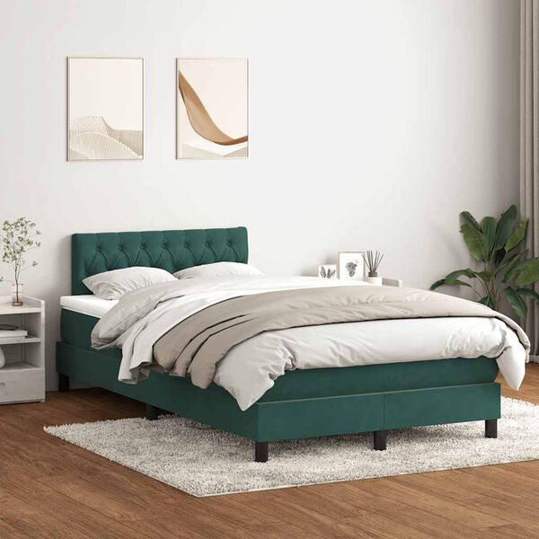 vidaXL Sommier &agrave; lattes de lit et matelas vert fonc&eacute; 120x220cm velours
