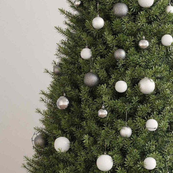 vidaXL Set de boules de No&euml;l avec pic et 150 LED 60 pcs Blanc et gris