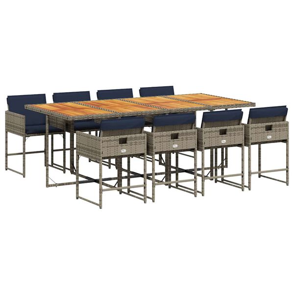 vidaXL Ensemble &agrave; manger de jardin 9 pcs coussins gris r&eacute;sine tress&eacute;e