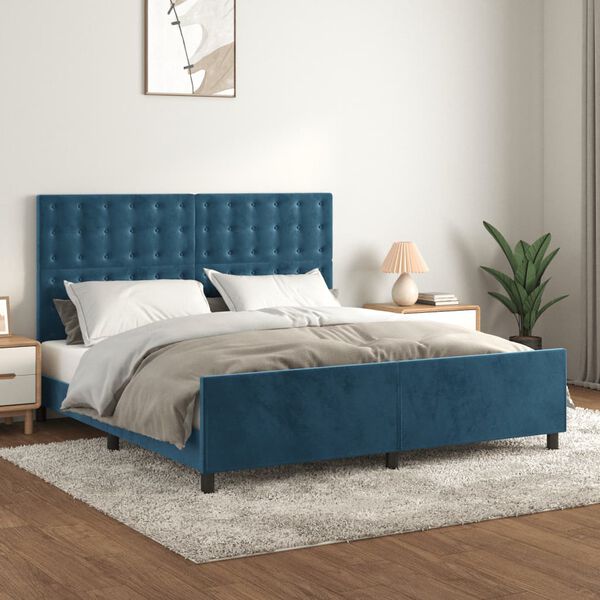 vidaXL Cadre de lit sans matelas bleu fonc&eacute; velours