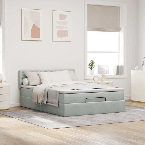 vidaXL Cadre de lit ottoman et matelas gris clair 140x190 velours