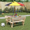 vidaXL Table de pique-nique pour 4 enfants avec trou de parasol sapin