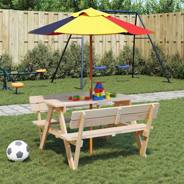 vidaXL Table de pique-nique pour 4 enfants avec trou de parasol sapin