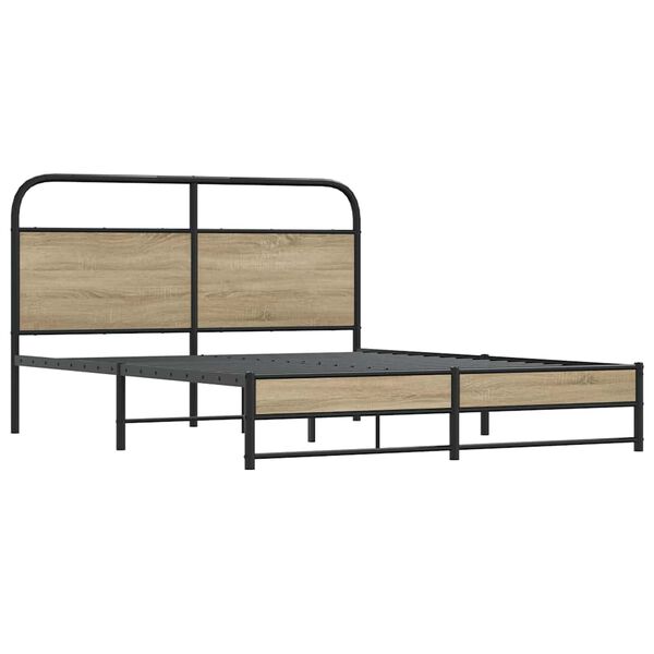 vidaXL Cadre de lit en m&eacute;tal sans matelas ch&ecirc;ne fum&eacute; 160x200 cm