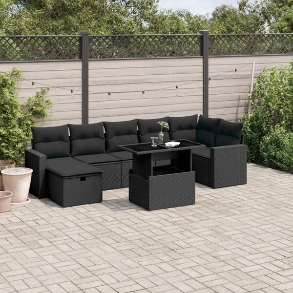 vidaXL Salon de jardin 8 pcs avec coussins noir r&eacute;sine tress&eacute;e