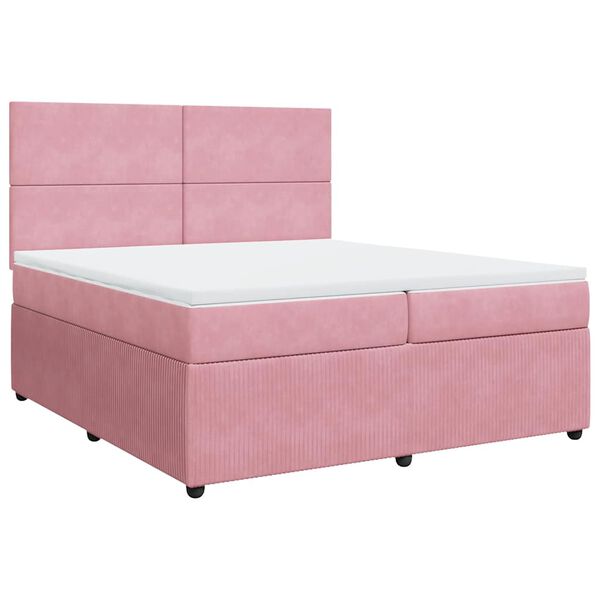 vidaXL Sommier &agrave; lattes de lit avec matelas Rose 200x200 cm Velours