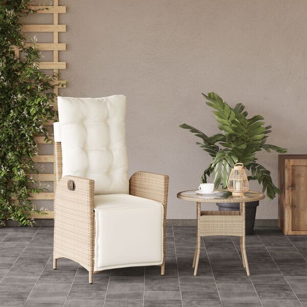 vidaXL Chaise inclinable de jardin et repose-pied beige résine tressée