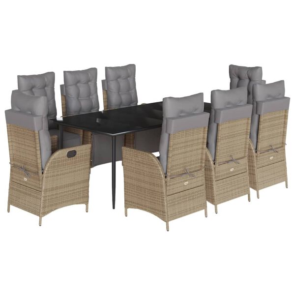 vidaXL Ensemble &agrave; manger de jardin et coussins 9 pcs m&eacute;lange beige