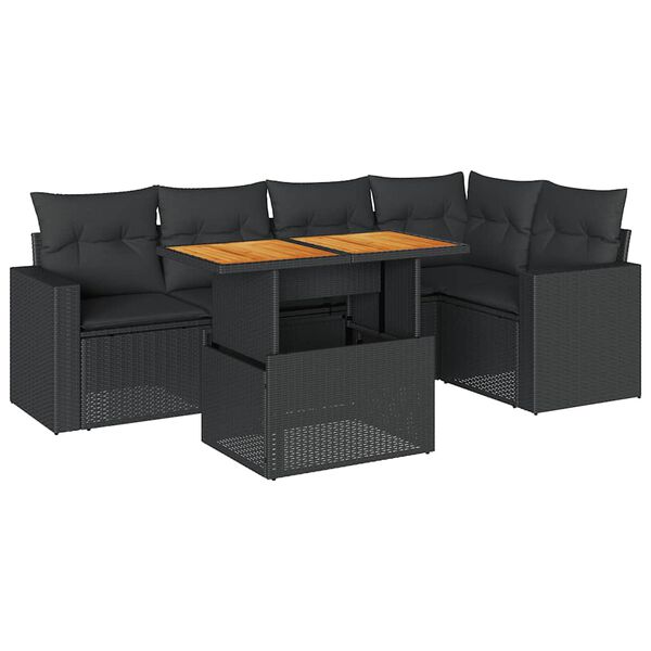 vidaXL Salon de jardin 6 pcs avec coussins noir r&eacute;sine tress&eacute;e